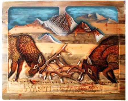 Wapiti Warriors carved headboard