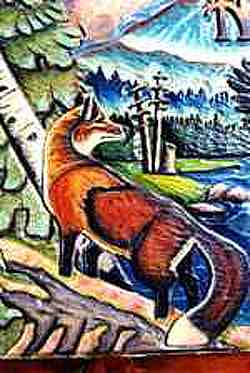 Closeup of fox carving